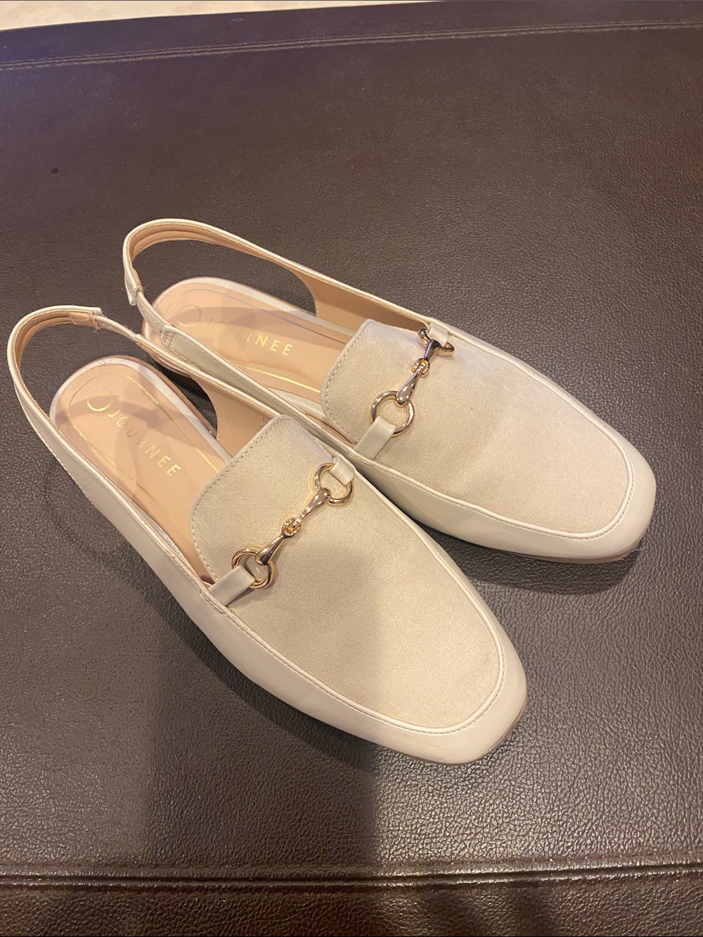 Journee women’s Cream Slingback Loafers with Gold buckle